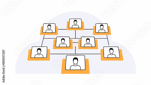 Illustration of a hierarchical structure with people icons connected by lines and orange squares