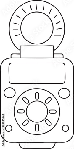 Retro light meter outline drawing displaying classic photography tools for accurate exposure and lighting control
