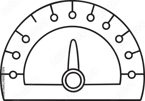 Speedometer style gauge outline drawing showing central needle pointing to mid level value on measurement scale
