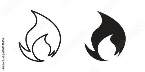 Fire icon symbol in filled and line style. Vector icon collection