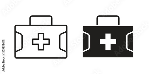 First aid kit icon symbol in filled and line style. Vector icon collection