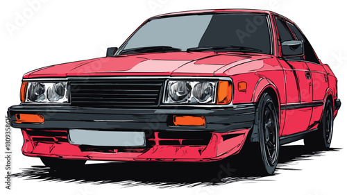 Sleek Red Car with Black Bumper Sticker - Vector Illustration