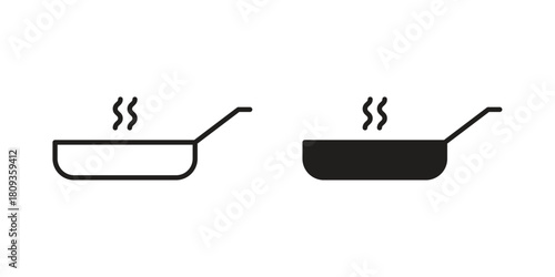 Frying pan icon symbol in filled and line style. Vector icon collection