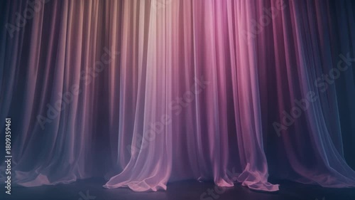 Spectacular stage curtains gracefully flowing with vibrant colors for theater performances or elegant event backdrops, creating a magical atmosphere