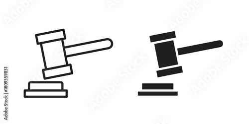 Gavel icon symbol in filled and line style. Vector icon collection