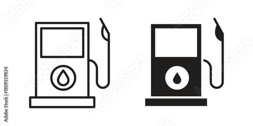 Gas station icon symbol in filled and line style. Vector icon collection