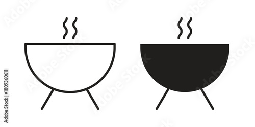 Grill icon symbol in filled and line style. Vector icon collection