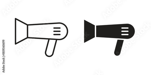 Hair dryer icon symbol in filled and line style. Vector icon collection