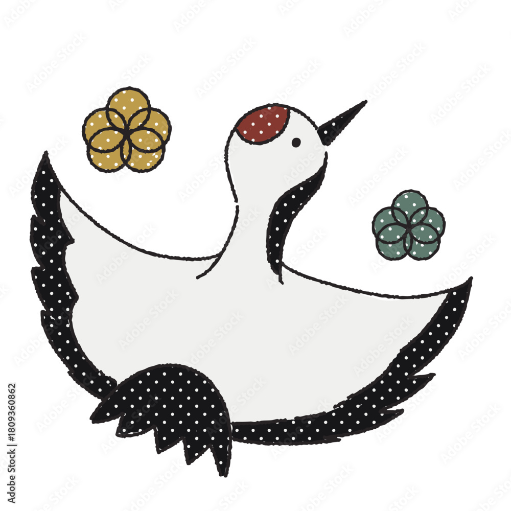 Obraz premium レトロ可愛い鶴のワンポイントイラスト