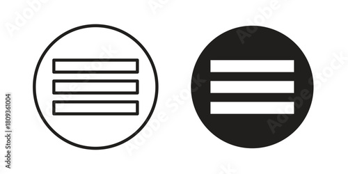Hamburger menu icon symbol in filled and line style. Vector icon collection