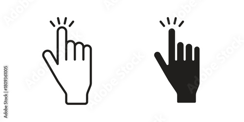 Hand click icon symbol in filled and line style. Vector icon collection