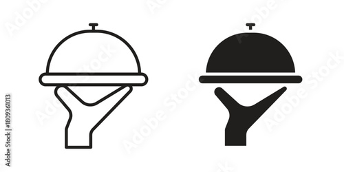 Hand holding tray icon symbol in filled and line style. Vector icon collection