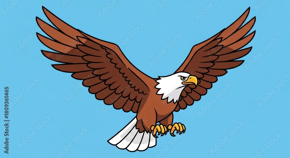 Obraz premium Majestic bald eagle in flight against clear blue sky