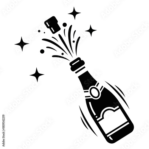 Champagne bottle popping isolated on transparent background vector art