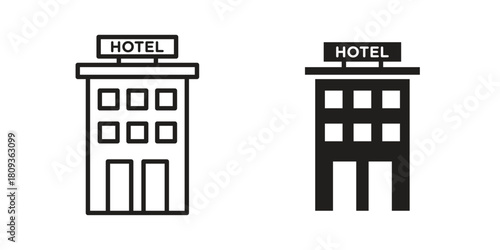 hotel icon symbol in filled and line style. Vector icon collection
