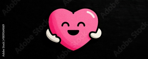 Pink heart emoji hugging itself in a simple vector design on black