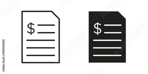 Invoice icon symbol in filled and line style. Vector icon collection