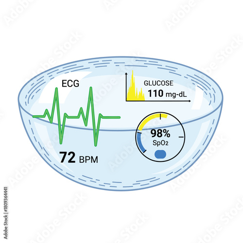Monitoring Health Vitals: ECG, Glucose, and SpO2 Levels in a Medical Illustration for Healthcare and Educational Purposes, Showing Vital Signs