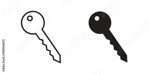 key icon symbol in filled and line style. Vector icon collection