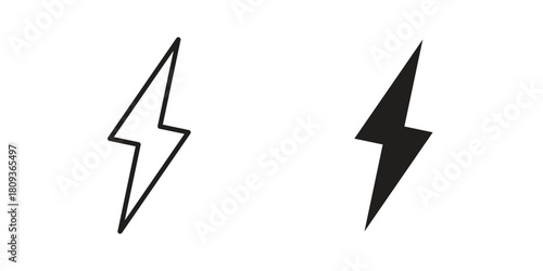 Lightning icon symbol in filled and line style. Vector icon collection