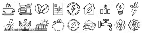 Energy Electricity and Eco Power Outline Icons Vector Set