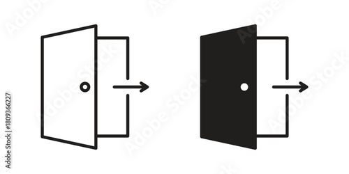 Logout icon symbol in filled and line style. Vector icon collection