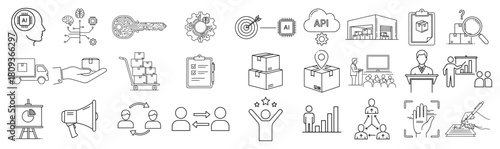 Artificial Intelligence Business and Marketing Line Icons Set