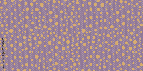 A light purple background with diagonal lines and scattered orange circles and octagon shapes all over it