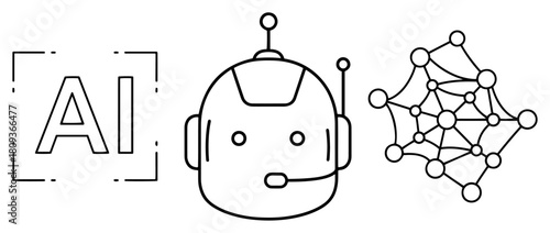 Artificial Intelligence Chatbot and Neural Network Outline Icons Vector Set