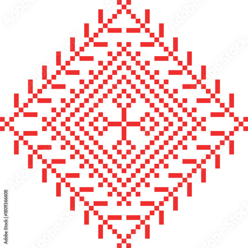 Pattern of the Holy Tree and Radovnitsa. Embroidered Belarusian national pattern. Red stylized folk Slavic patterns. Vector illustration.