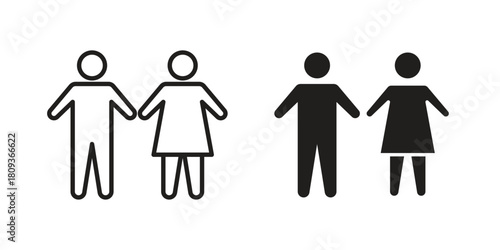 Man and woman icon symbol in filled and line style. Vector icon collection