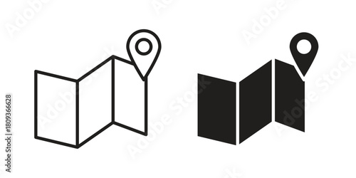 Map icon symbol in filled and line style. Vector icon collection