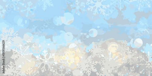Abstract winter landscape with snowflakes and bokeh lights in soft pastel colors