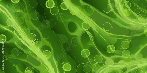 Abstract green background with circles and flowing lines design