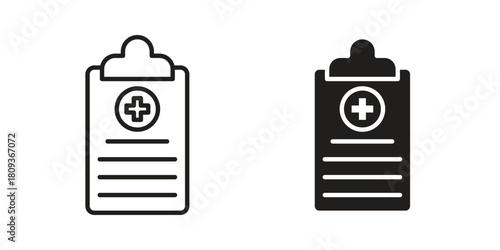 Medical report icon symbol in filled and line style. Vector icon collection