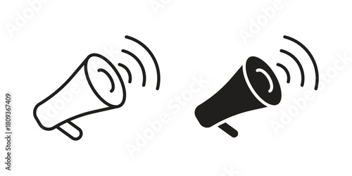 Megaphone icon symbol in filled and line style. Vector icon collection