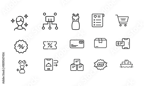E commerce Shopping Line Icon Set