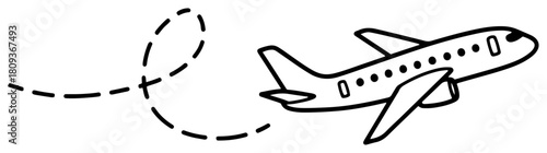 Airplane with Dotted Flight Path Line Art
