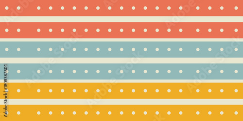 Horizontal stripes with orange blue and yellow colors and dots in a pattern on white background