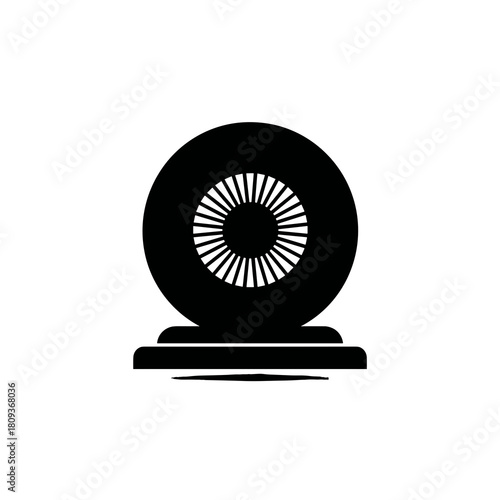 Black centrifuge machine icon with circular vent-like rotor on a simple white background