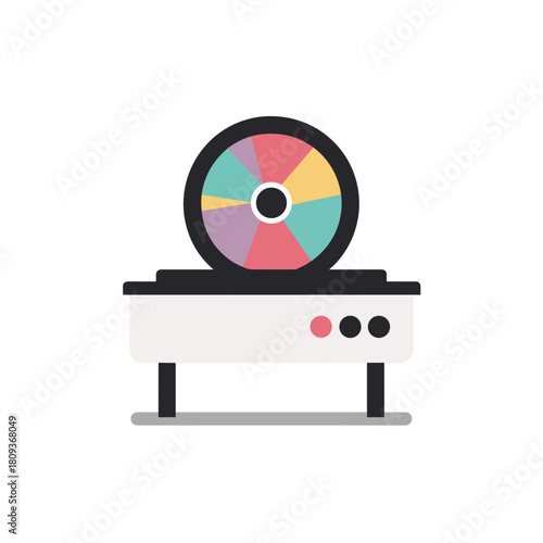 Colorful laboratory centrifuge rotor icon with multicolored segments on a simple white background