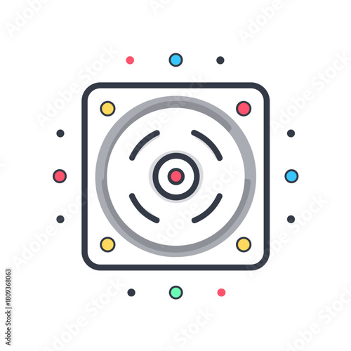 Colorful centrifuge top view icon with circular rotor and multicolored details