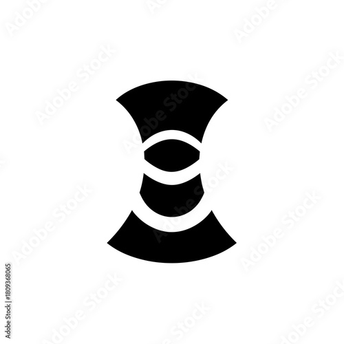 Abstract black cervical collar icon with curved layered shapes representing neck support on a white background