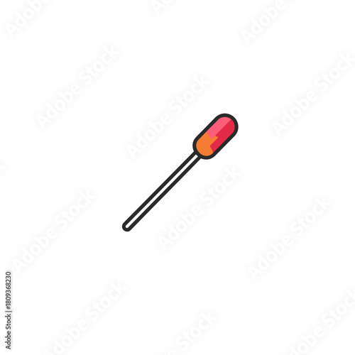 Cotton swab with pink orange gradient tip on clean white background