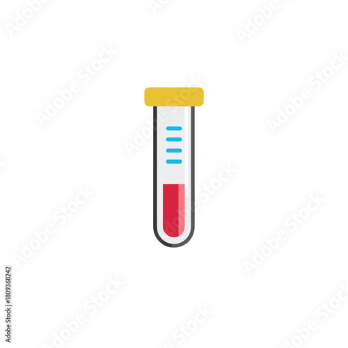 A medical test tube with a yellow cap holding a red blood sample in a clean modern illustration style