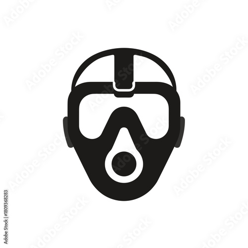 A black silhouette icon of a full face CPAP mask with straps and circular airway opening