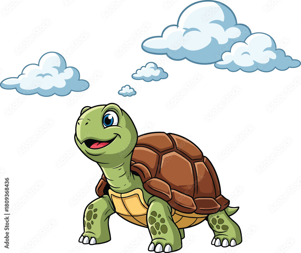Fototapeta premium Smiling Tortoise Thinking About Clouds and Sky