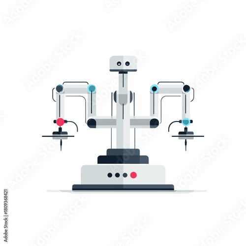 A modern surgical robot with articulated arms holding medical instruments in a flat illustration