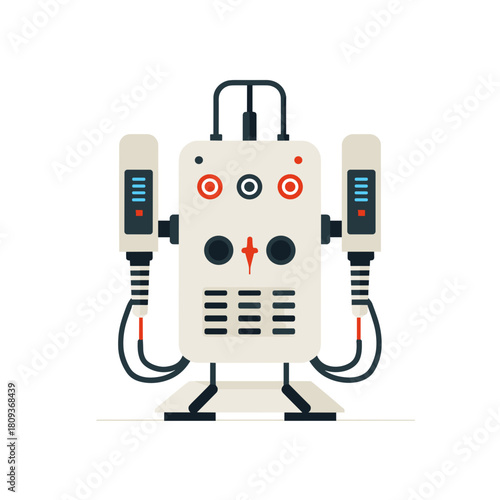 A colorful medical robot with dual control panels and cables shown in a modern flat illustration style