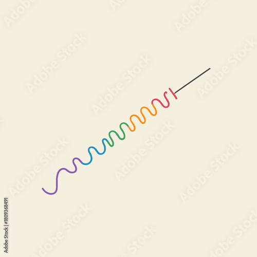 Colorful catgut suture forming a wavy medical thread on a light background